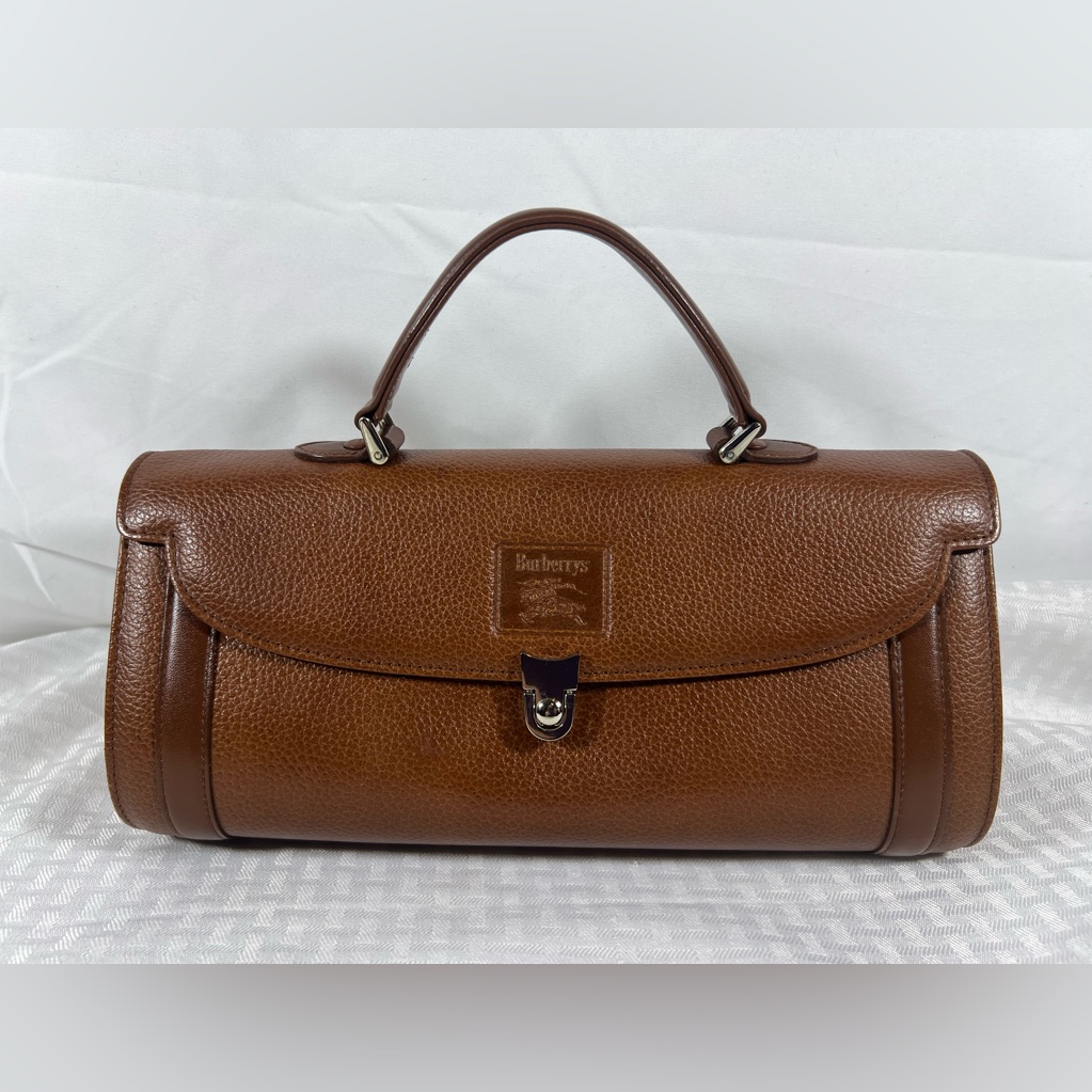 Burberrys Vintage Brown Leather Top Handle Bag
